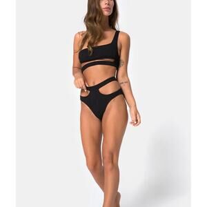 $75 NWT Motel Drelins Bikini Top & bottoms In Black Rib sz XS